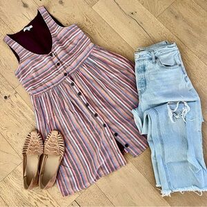 Madewell Scoopneck Tank Dress in Rainbow Stripe in Mulled Wine Smith Stripe XS